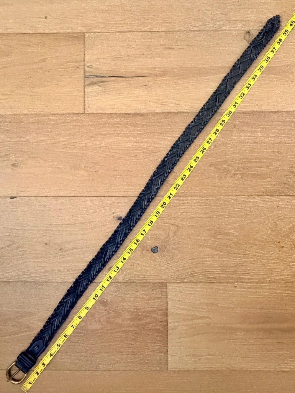 VTG Etienne Aigner 90s Braided Black Leather Belt Solid Brass Horseshoe Logo 39